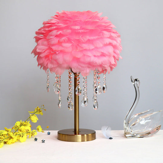 Romantic Feather Table Lamp: Modern Domed 1-Light Night Light with Crystal Decor