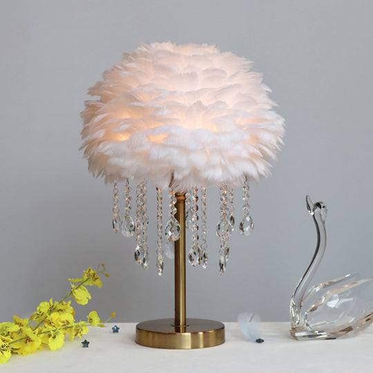 Romantic Feather Table Lamp: Modern Domed 1-Light Night Light with Crystal Decor