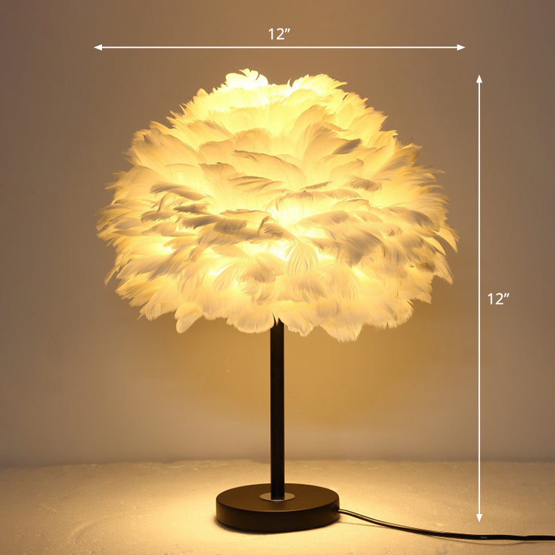 Minimalist Black Table Lamp with Feather Lampshade - Ideal for Bedroom Nightstand