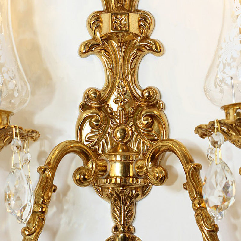 Bronze Wall Lamp Fixture: Clear Glass Vase Shaped, Retro Style, K9 Crystal Wall Lighting