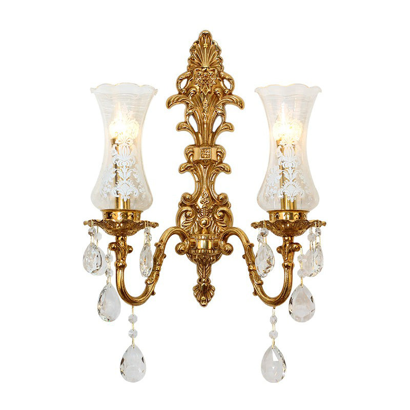 Bronze Wall Lamp Fixture: Clear Glass Vase Shaped, Retro Style, K9 Crystal Wall Lighting