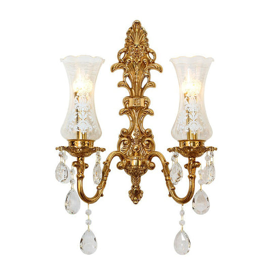 Bronze Wall Lamp Fixture: Clear Glass Vase Shaped, Retro Style, K9 Crystal Wall Lighting