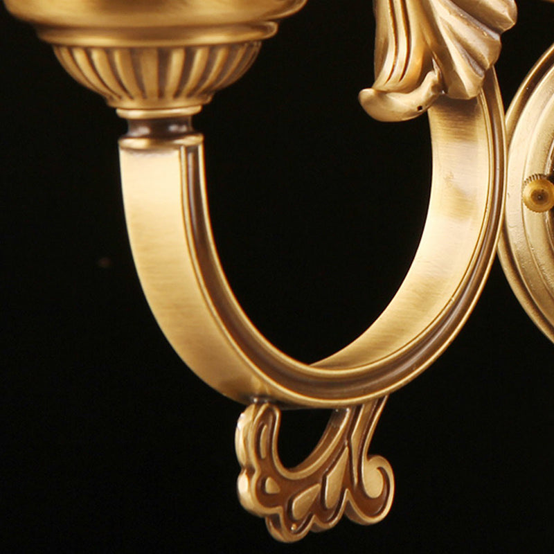 Bronze Floral Wall Sconce with Frosted White Glass - Single Bulb Wall Light for Aisle - Traditional Design