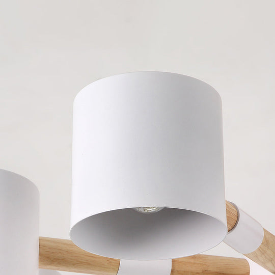 Nordic Chandelier: Metal & Wood Cylinder Shade Hotel Hanging Light with 6 Heads