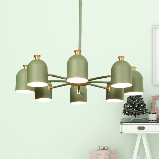 8-Light Rotatable Macaron Hanging Chandelier for Dining Room - Stylish Metal Cup Shades