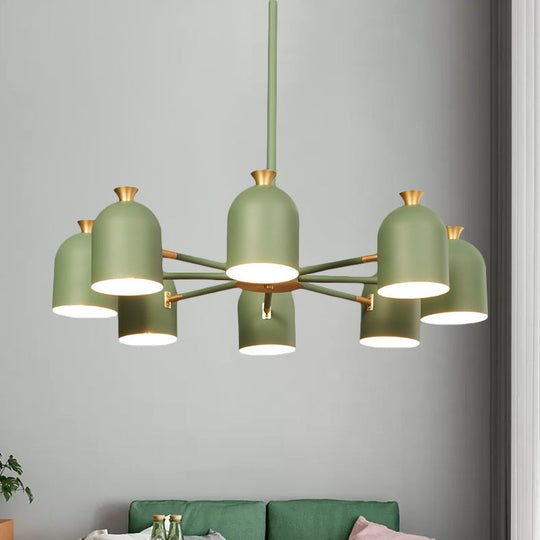 8-Light Rotatable Macaron Hanging Chandelier for Dining Room - Stylish Metal Cup Shades
