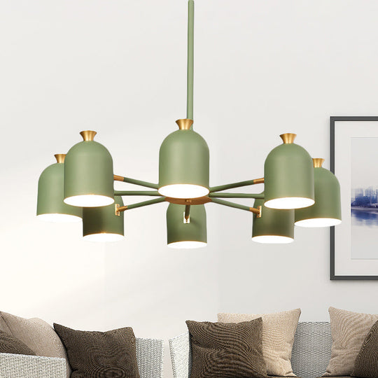 8-Light Rotatable Macaron Hanging Chandelier for Dining Room - Stylish Metal Cup Shades