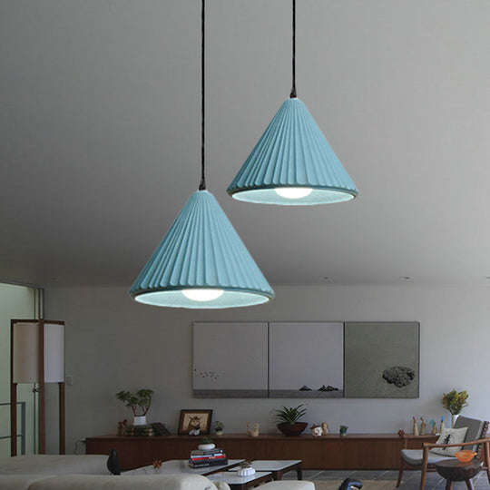 Modern Cement Cone Pendant Lamp for Office Kitchen - One Light Fluted Ceiling Pendant