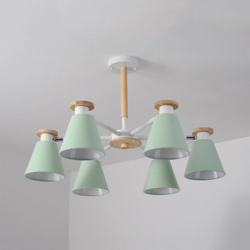 Modern 6-Light Rotatable Metal Cone Chandelier - Stylish Macaron Loft Hanging Light for Living Room