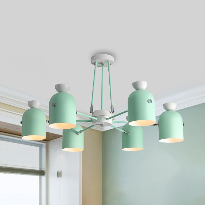 Rotatable Metal Cup Chandelier - 6 Light Macaron Style Hanging Light for Child's Bedroom
