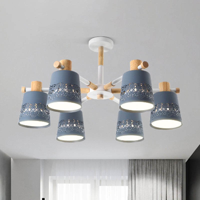 Wrought Iron Carved Chandelier - 6-Light Macaron Style Hanging Light for Living Room