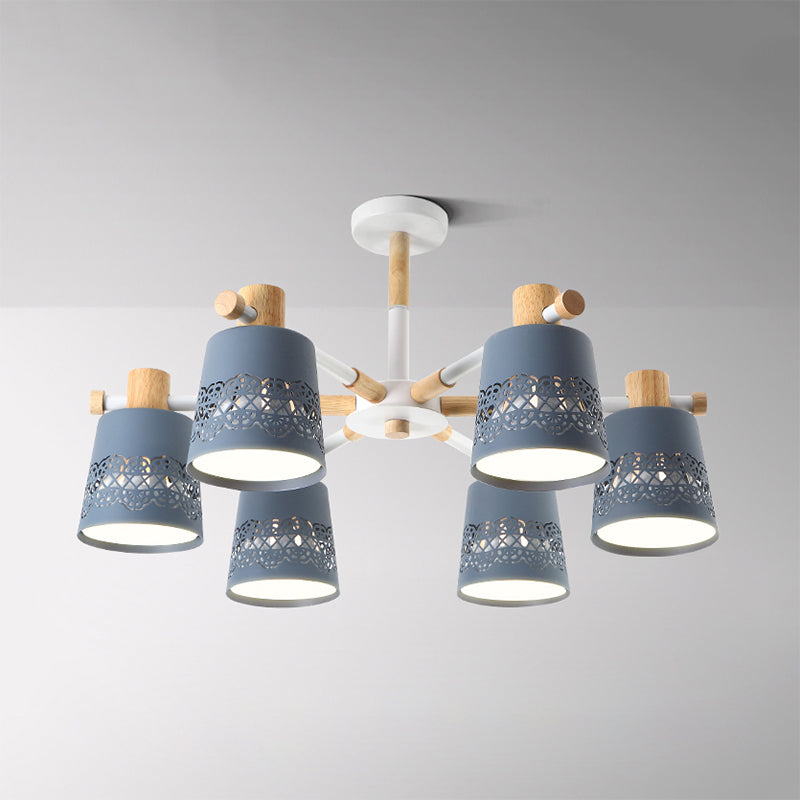 Wrought Iron Carved Chandelier - 6-Light Macaron Style Hanging Light for Living Room