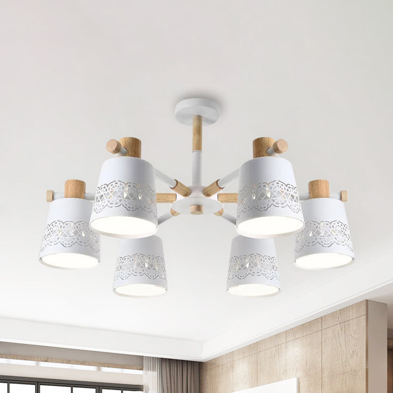 Wrought Iron Carved Chandelier - 6-Light Macaron Style Hanging Light for Living Room