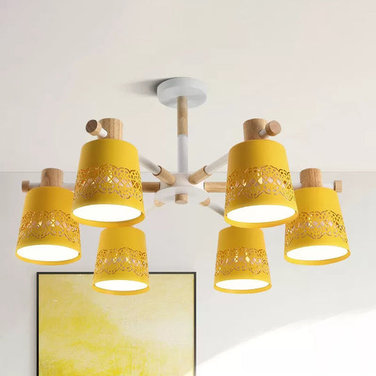 Wrought Iron Carved Chandelier - 6-Light Macaron Style Hanging Light for Living Room