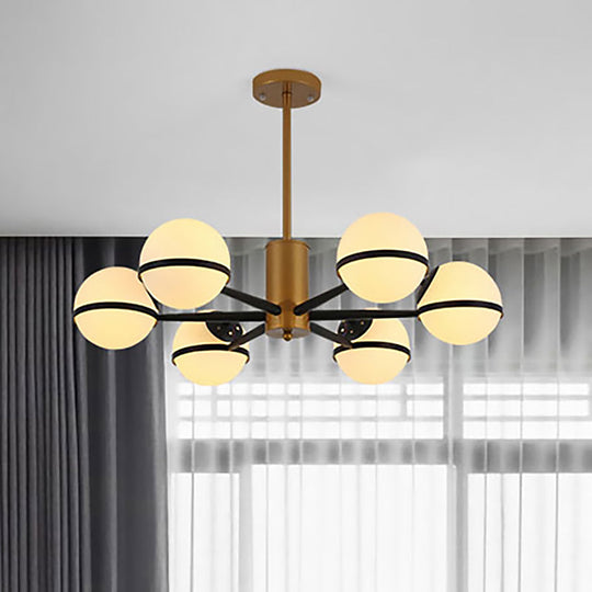 Modern Gold Chandelier with White Glass Orb Shades, 3/6 Light Ceiling Pendant