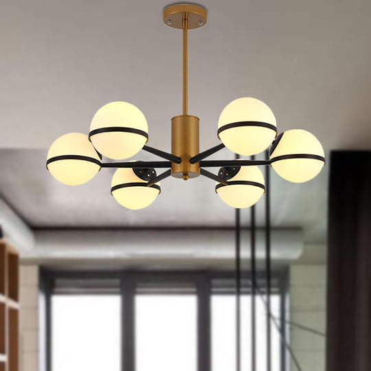 Modern Gold Chandelier with White Glass Orb Shades, 3/6 Light Ceiling Pendant