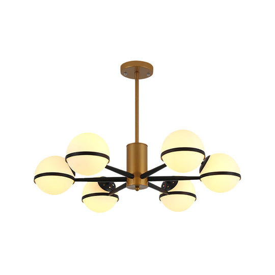 Modern Gold Chandelier with White Glass Orb Shades, 3/6 Light Ceiling Pendant