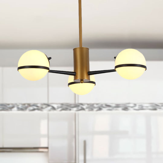 Modern Gold Chandelier with White Glass Orb Shades, 3/6 Light Ceiling Pendant