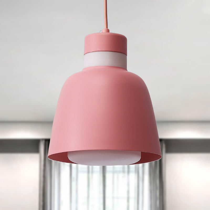 Modern Black/Pink/Yellow Bell Pendant Light - 1-Light Metal Hanging Lamp Kit