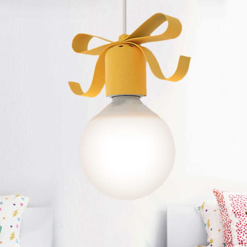 Kids Metal Pendant Light: 1-Head Open Bulb Design for Kitchen & Corridor