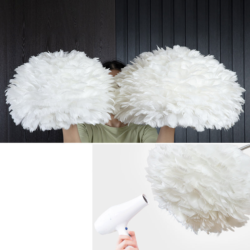 Simple White Feather Floor Lamp with Extendable Fishing Rod Arm