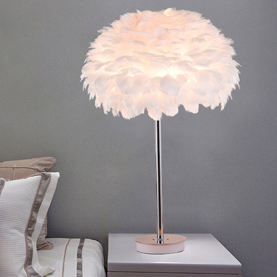 Minimalistic Dome Shaded Bedside Table Lamp - Feather 1 Head Night Stand Light