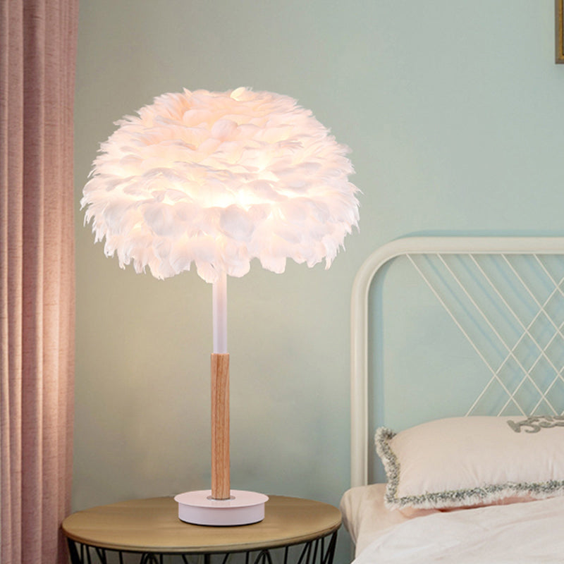 Minimalistic Dome Shaded Bedside Table Lamp - Feather 1 Head Night Stand Light