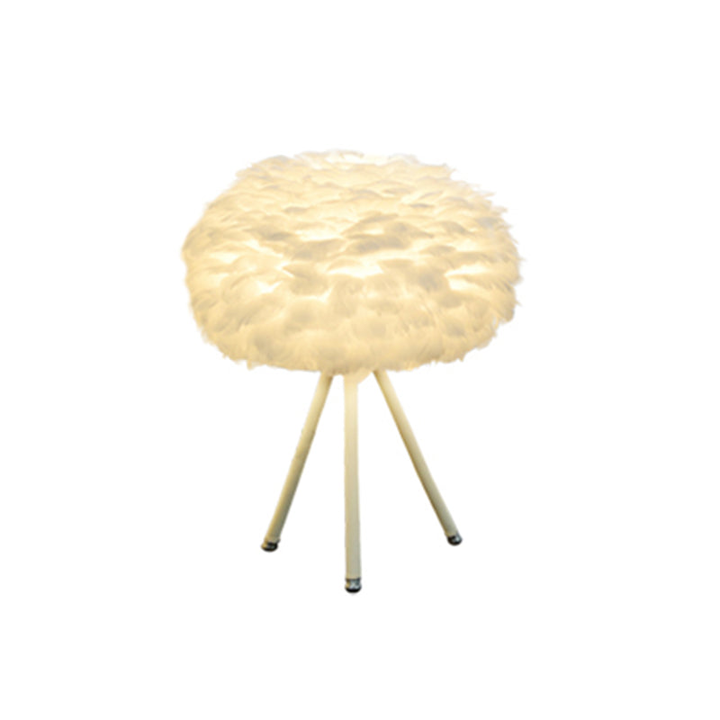 Nordic Feather Tripod Table Lamp- Bedroom Night Light with Globe Shade in White
