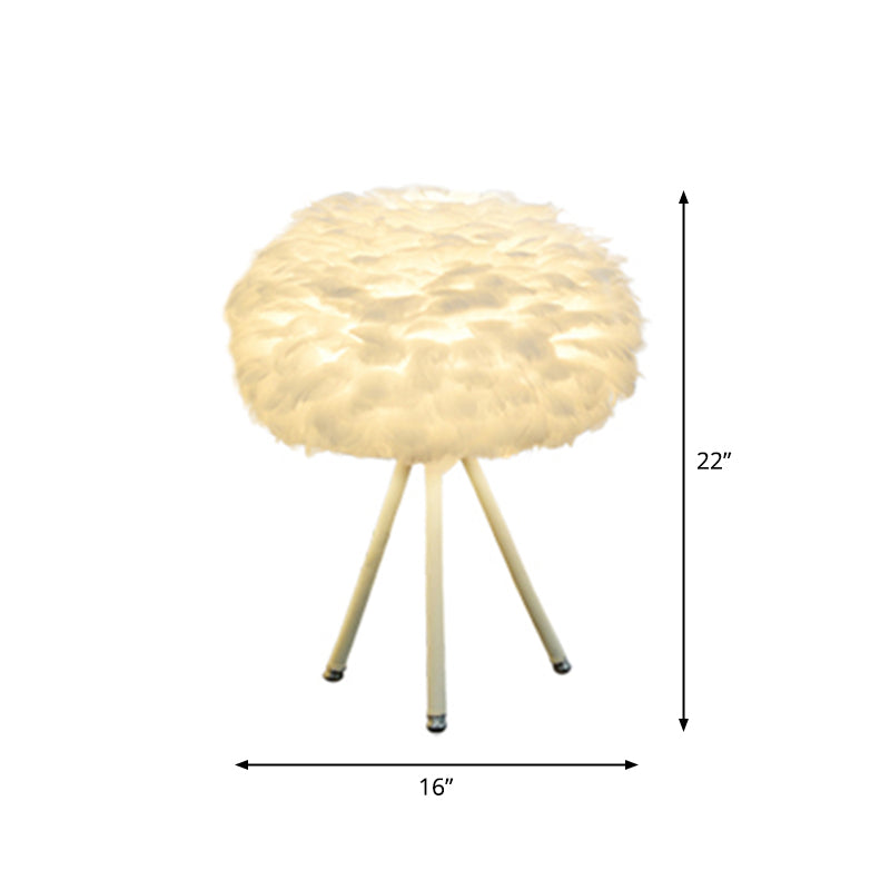 Nordic Feather Tripod Table Lamp- Bedroom Night Light with Globe Shade in White