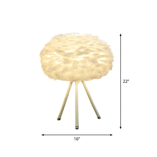 Nordic Feather Tripod Table Lamp- Bedroom Night Light with Globe Shade in White