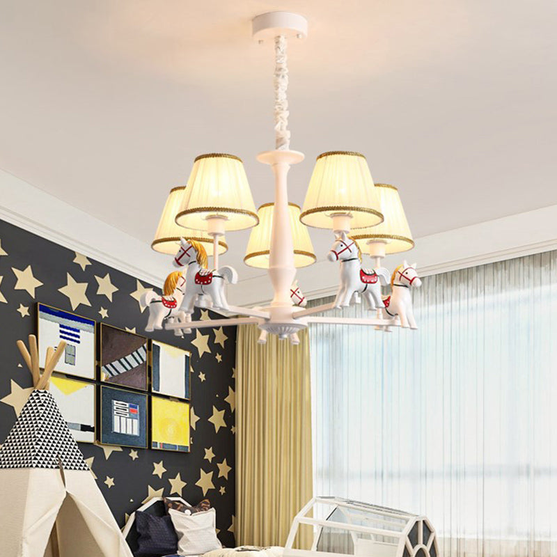 White Resin Carousel Cartoon Chandelier with Tapered Fabric Shade - Perfect for Child's Room!