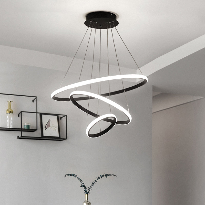 Aluminum LED Chandelier: Outer Glowing Ring Shaped Hanging Light for Restaurants