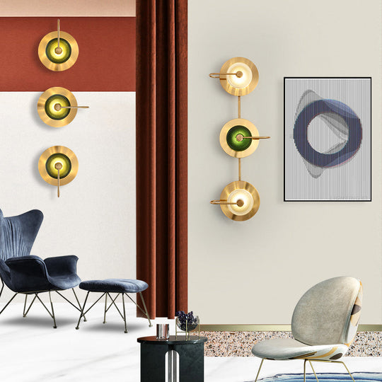 Postmodern Brushed Gold Glass Disc Wall Sconce - Wall Mounted Lamp for Living Room