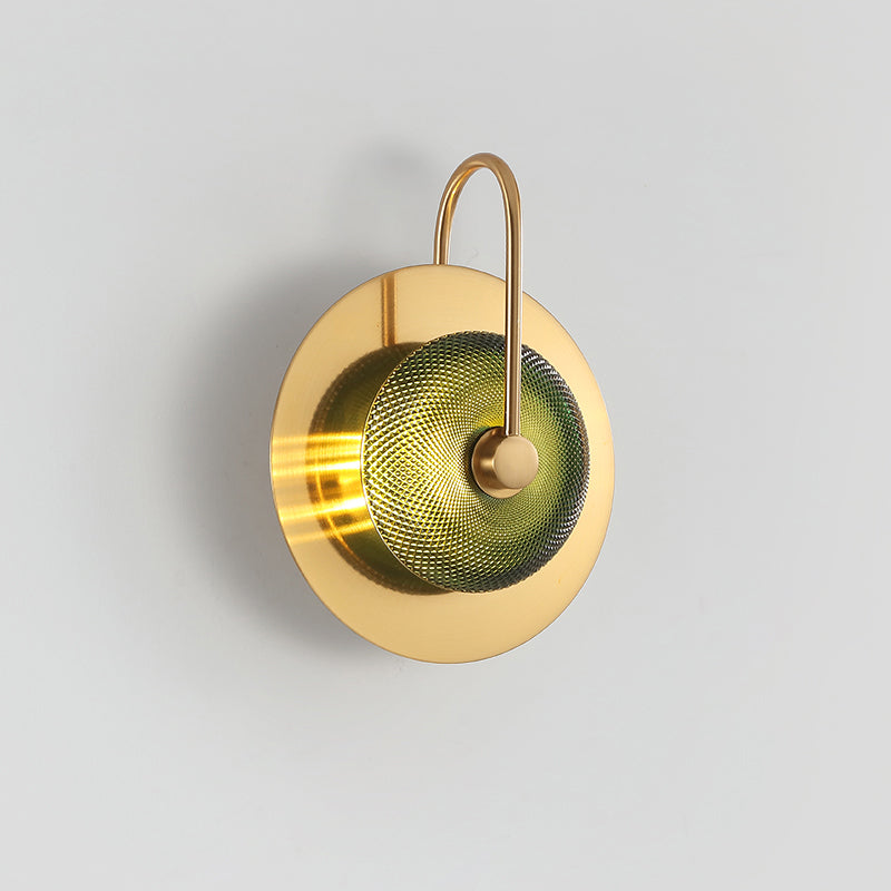 Postmodern Brushed Gold Glass Disc Wall Sconce - Wall Mounted Lamp for Living Room