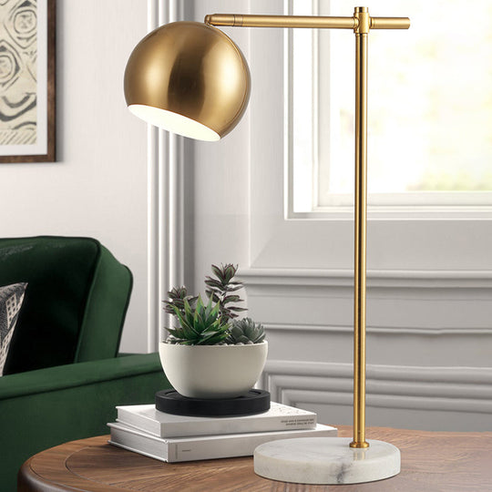 Postmodern Dome Table Lamp - Brass Metal, 1 Head, Marble Base