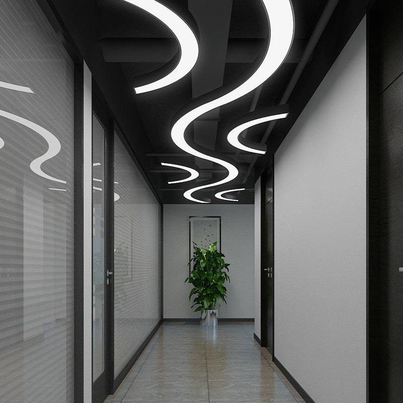 Black Arc LED Chandelier: Simplicity meets Style in a Metal Hanging Ceiling Light