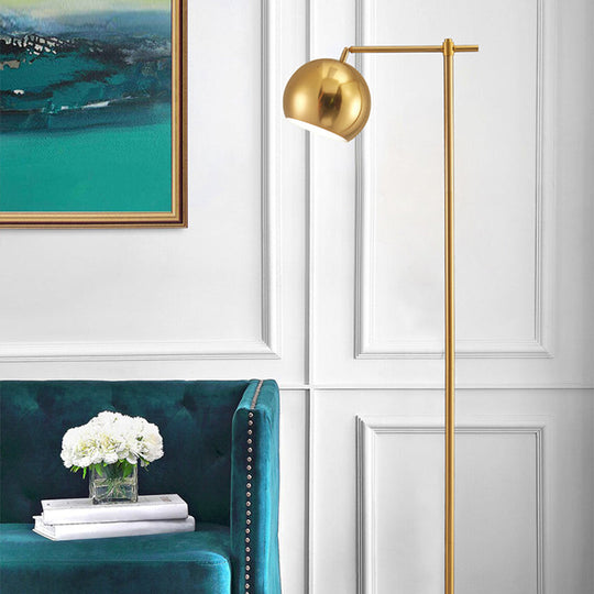 Minimalist Gold Floor Lamp: Dome Metal Standing Light with Adjustable Joint