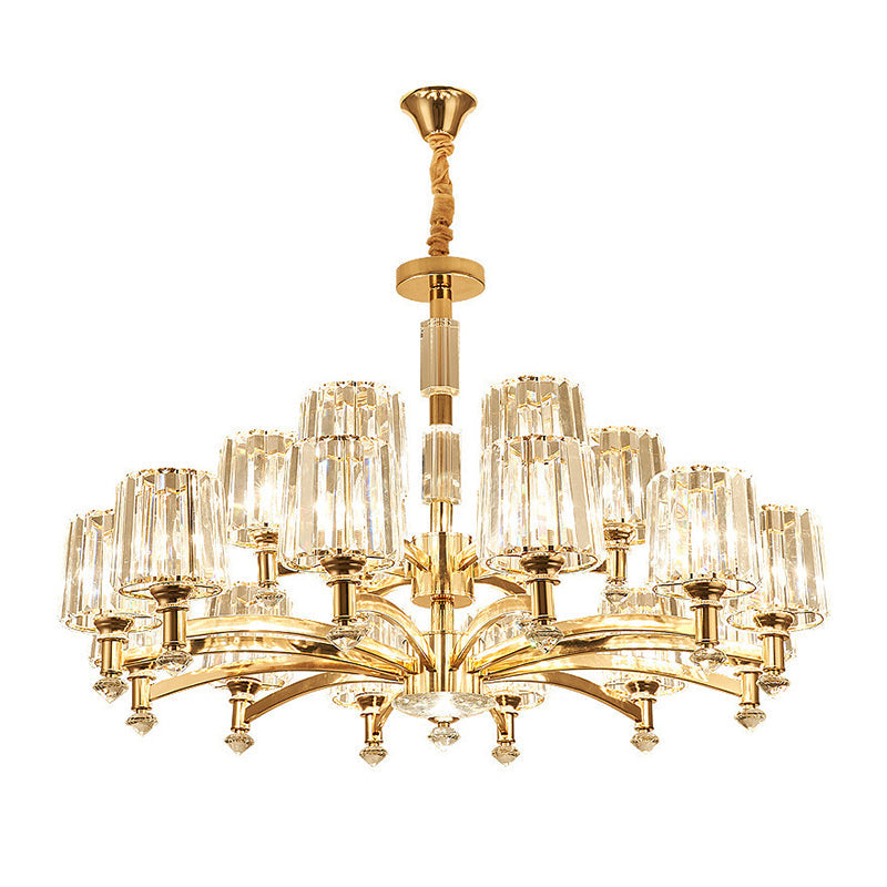 Modern Brass Cylindrical Crystal Chandelier for Living Room