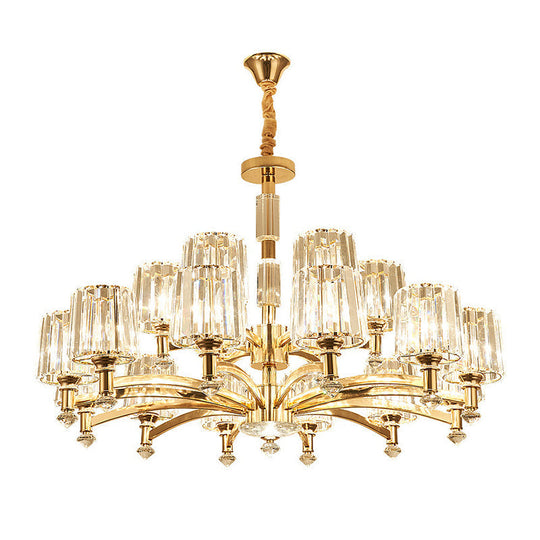 Modern Brass Cylindrical Crystal Chandelier for Living Room