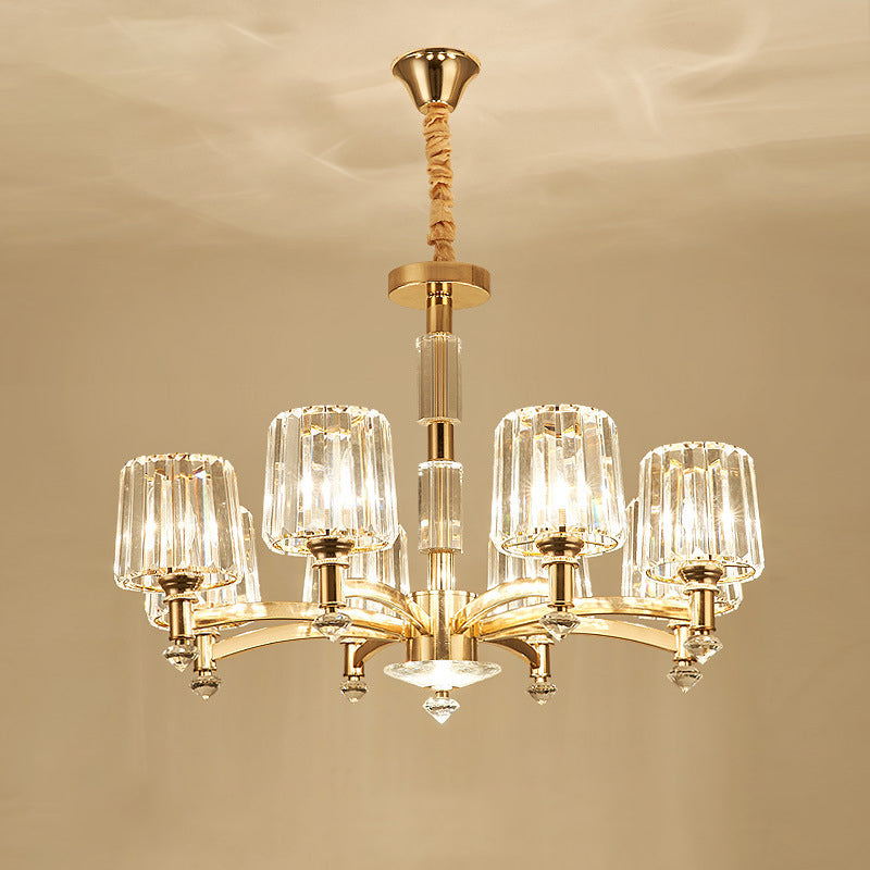 Modern Brass Cylindrical Crystal Chandelier for Living Room