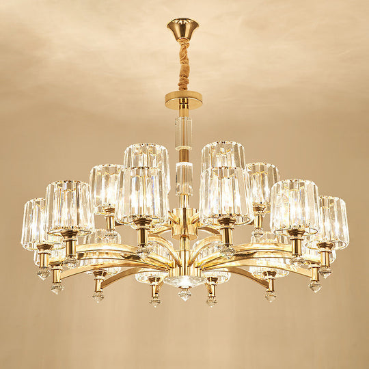Modern Brass Cylindrical Crystal Chandelier for Living Room