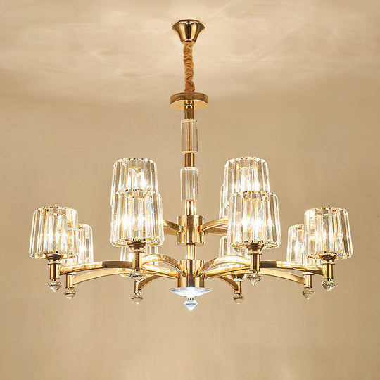 Modern Brass Cylindrical Crystal Chandelier for Living Room