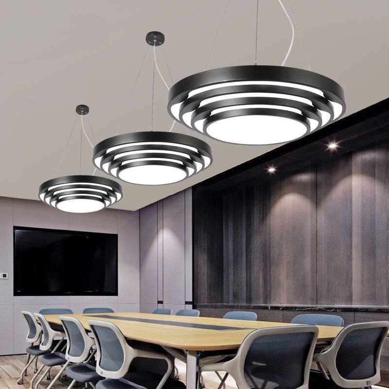 Modern LED Hanging Round Chandelier Light with Acrylic Shade - Ideal for Offices