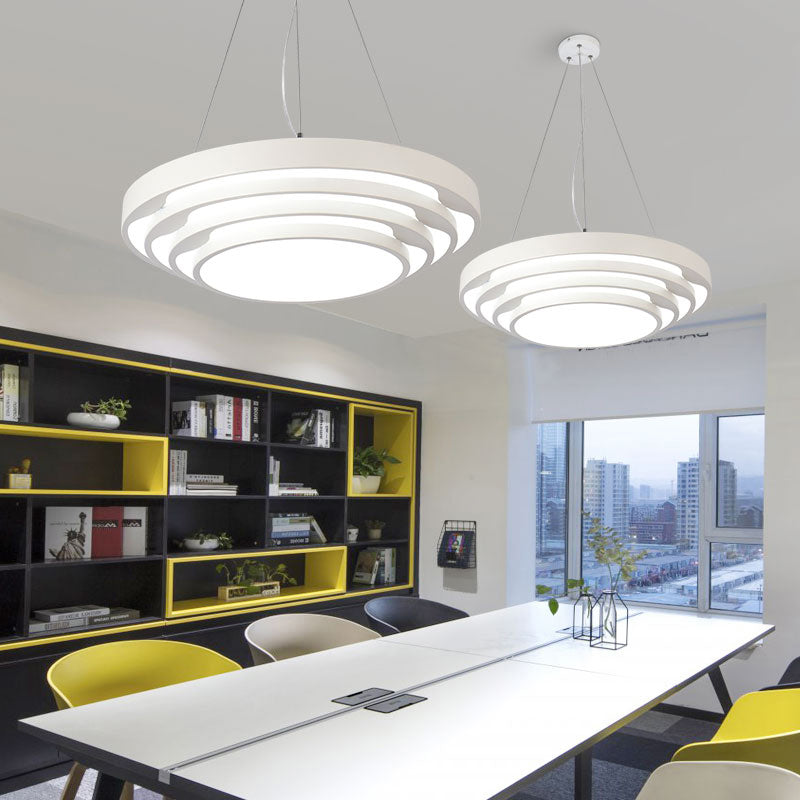 Modern LED Hanging Round Chandelier Light with Acrylic Shade - Ideal for Offices