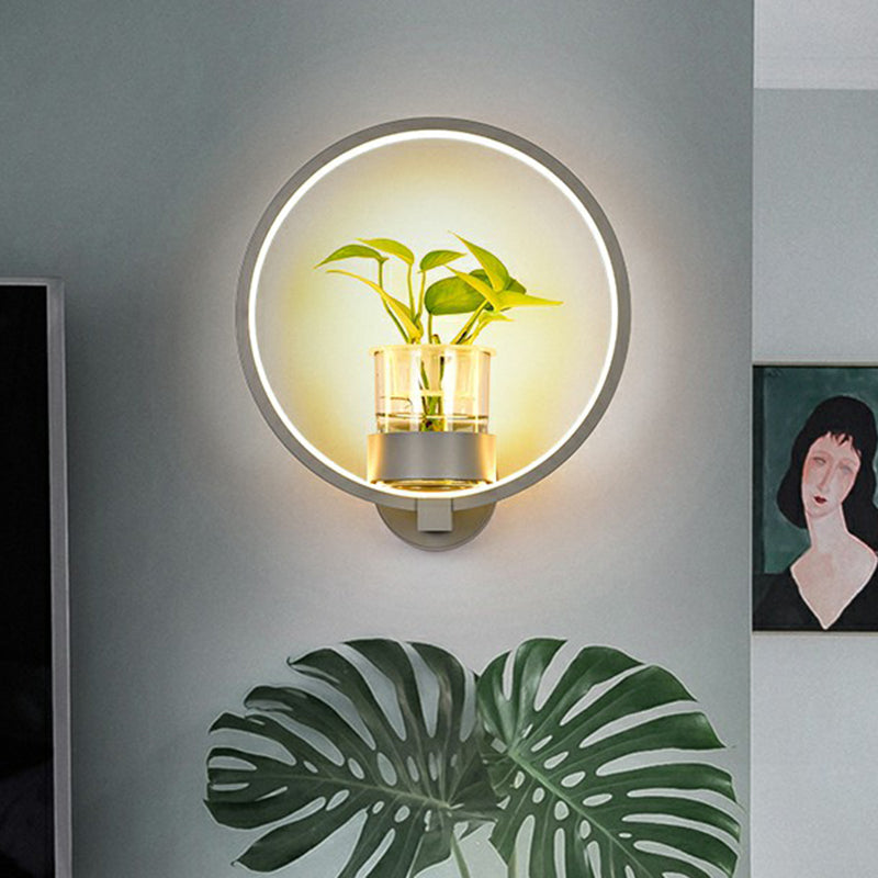 Modern Metal Wall Sconce with Artistic Loop Design and Clear Glass Plant Pot