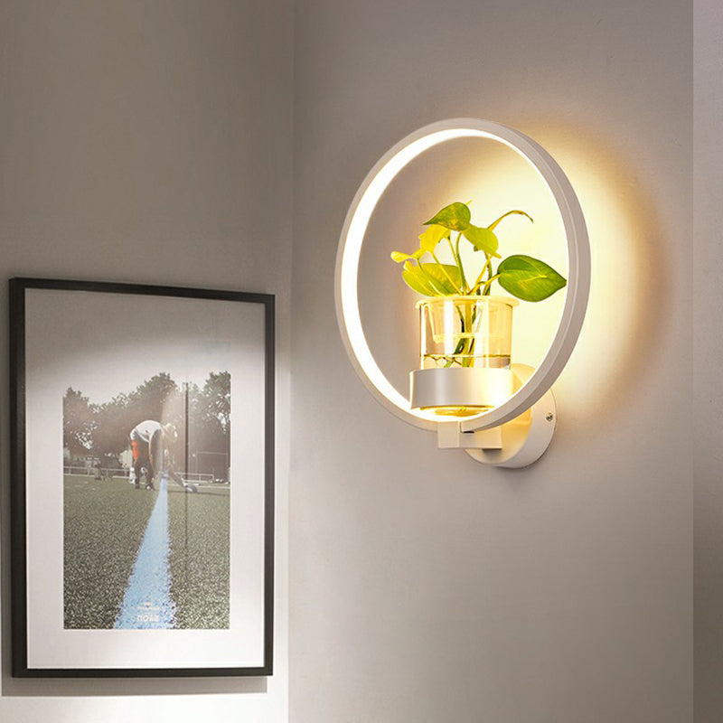 Modern Metal Wall Sconce with Artistic Loop Design and Clear Glass Plant Pot