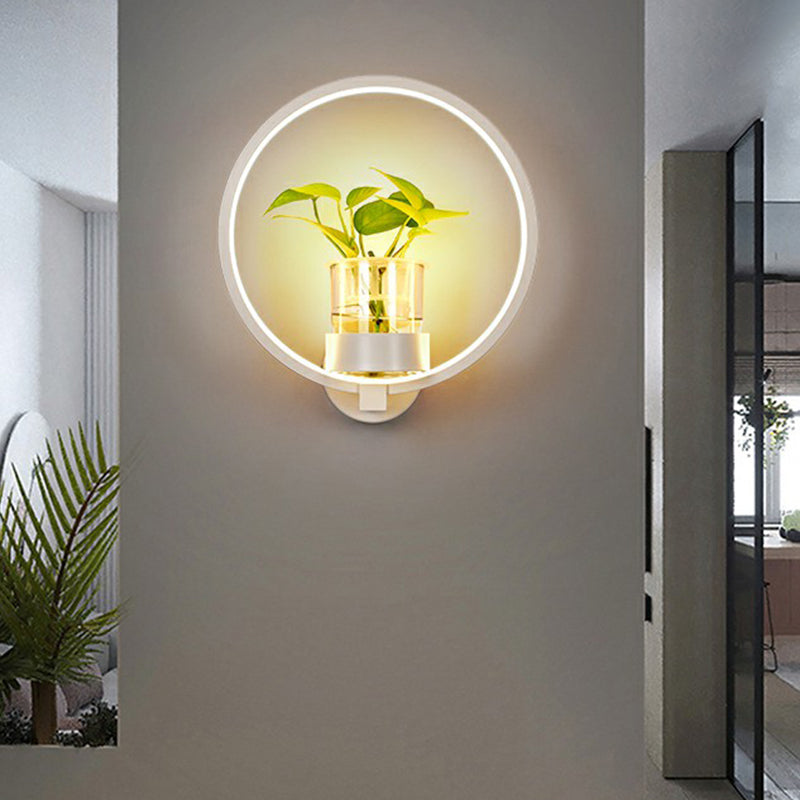 Modern Metal Wall Sconce with Artistic Loop Design and Clear Glass Plant Pot