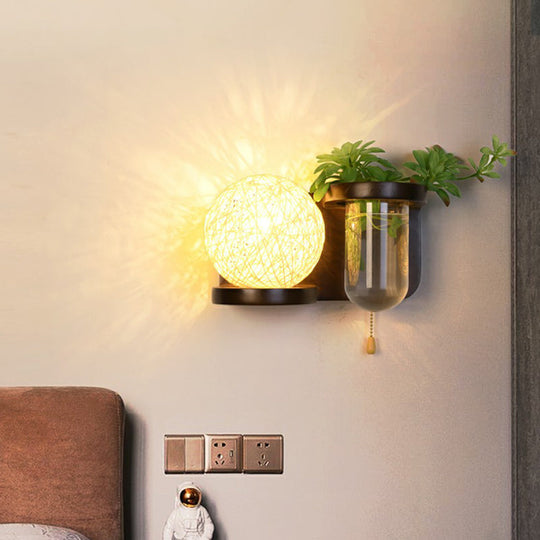 Ivory Glass Geometric Wall Bedside Sconce with Plant Container