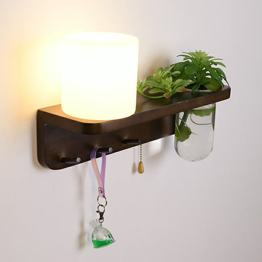 Ivory Glass Geometric Wall Bedside Sconce with Plant Container