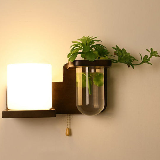 Ivory Glass Geometric Wall Bedside Sconce with Plant Container
